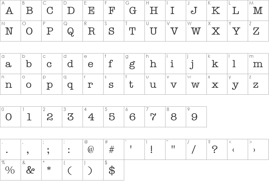 Typist font character map preview