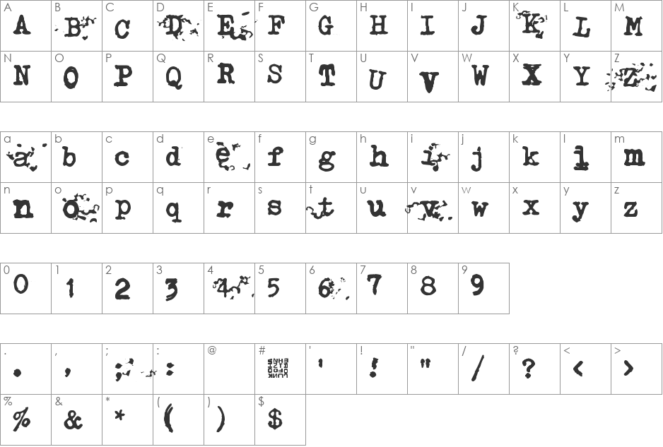 Typistys font character map preview