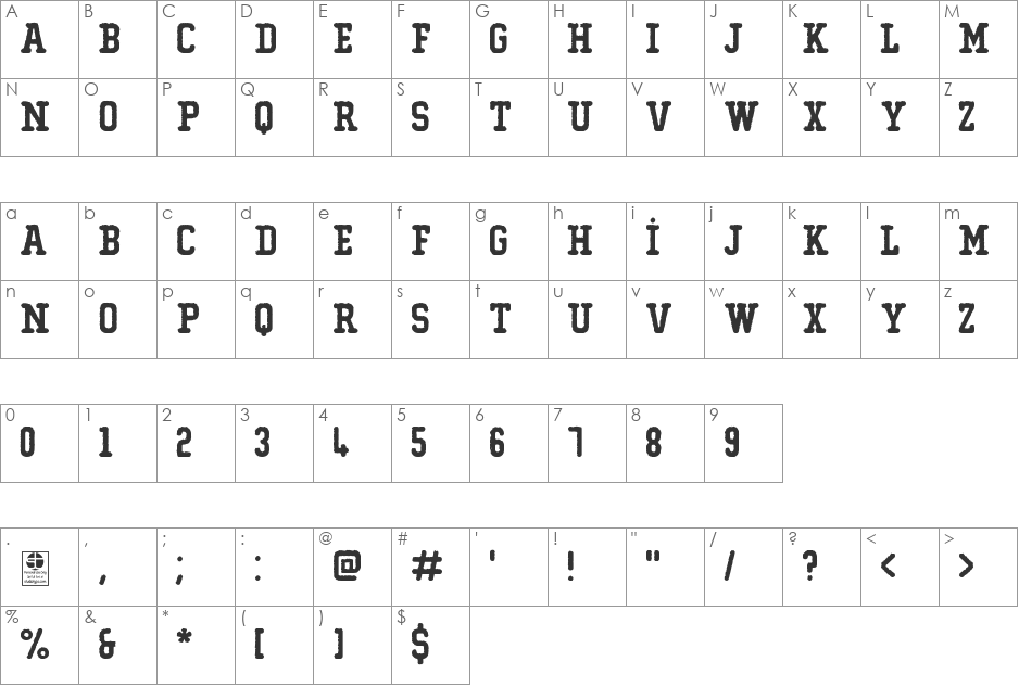 Typo College Eroded Demo font character map preview