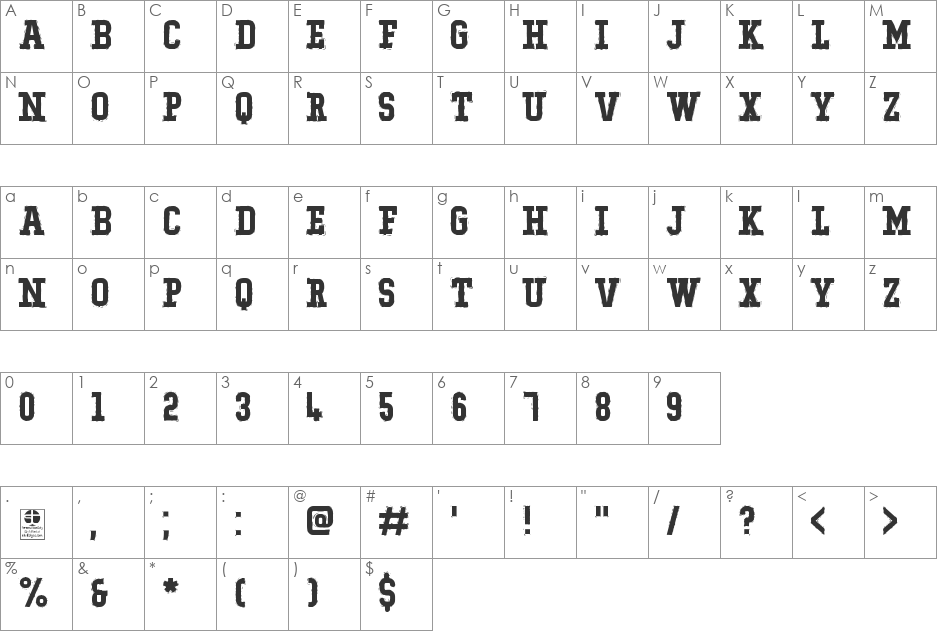 Typo College Rocking Demo font character map preview