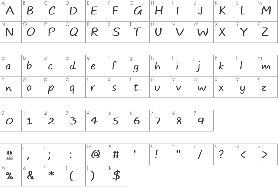 TYPO COMICS Italic DEMO font character map preview
