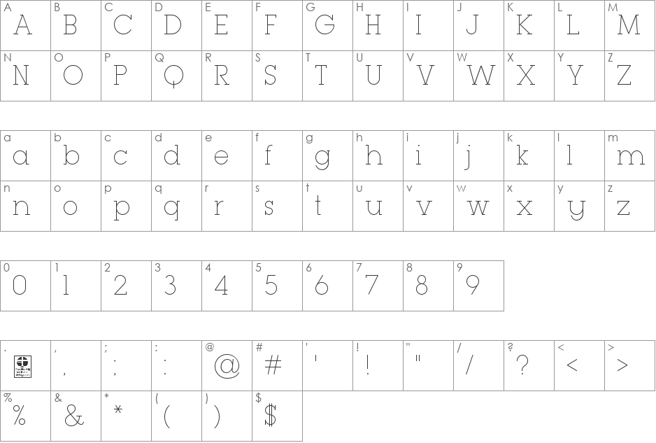 Typo GeoSlab Thin Demo font character map preview