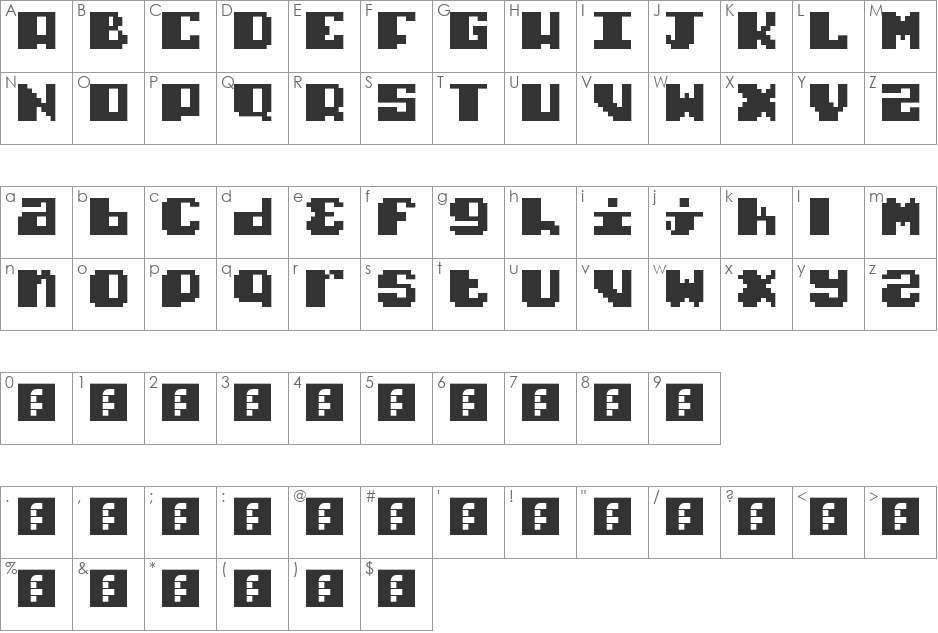 Typo pixel font character map preview