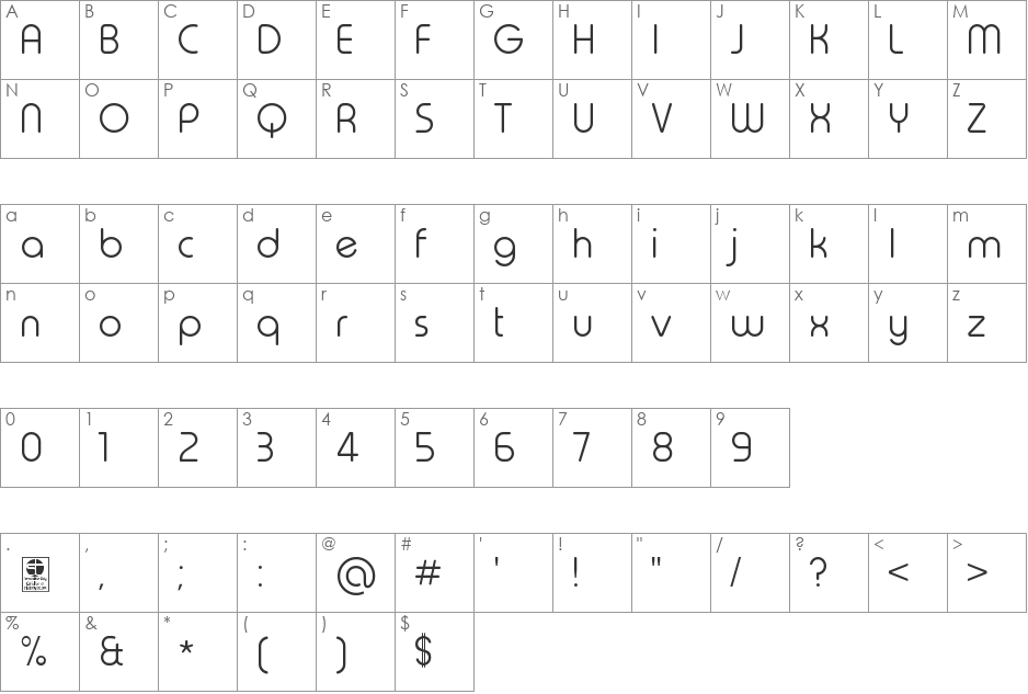 Typo Round Light Demo font character map preview