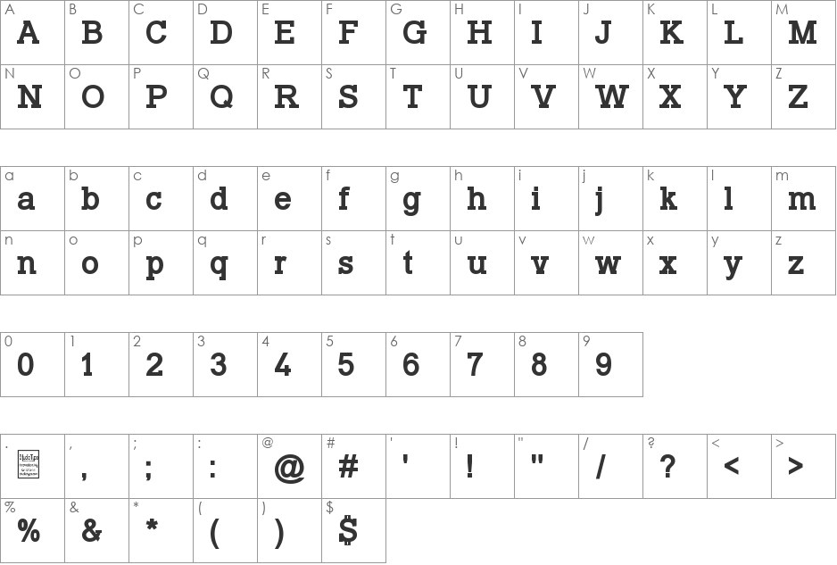 Typo Slab font character map preview