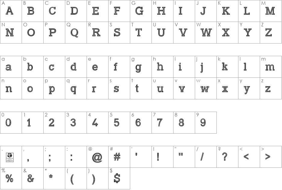 Typo Slab Inline Demo font character map preview