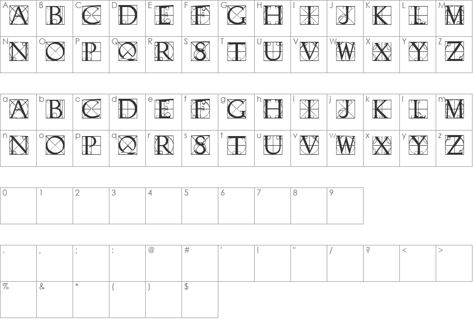 Typographer Caps font character map preview