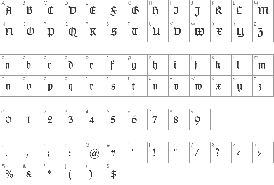 TypographerGotisch A UNZ1 font character map preview