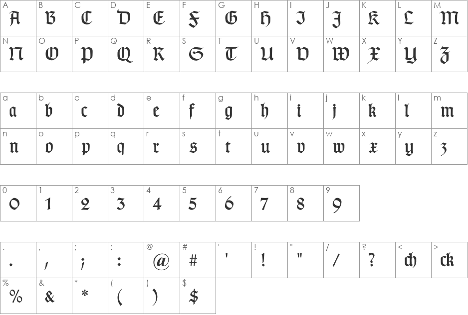 TypographerGotisch C font character map preview
