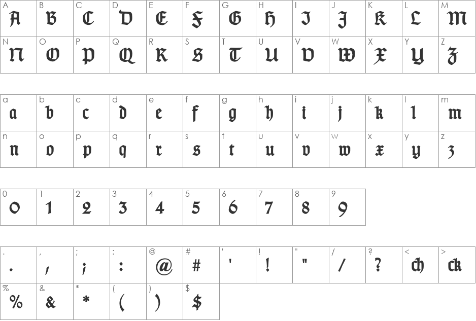 TypographerGotisch D font character map preview