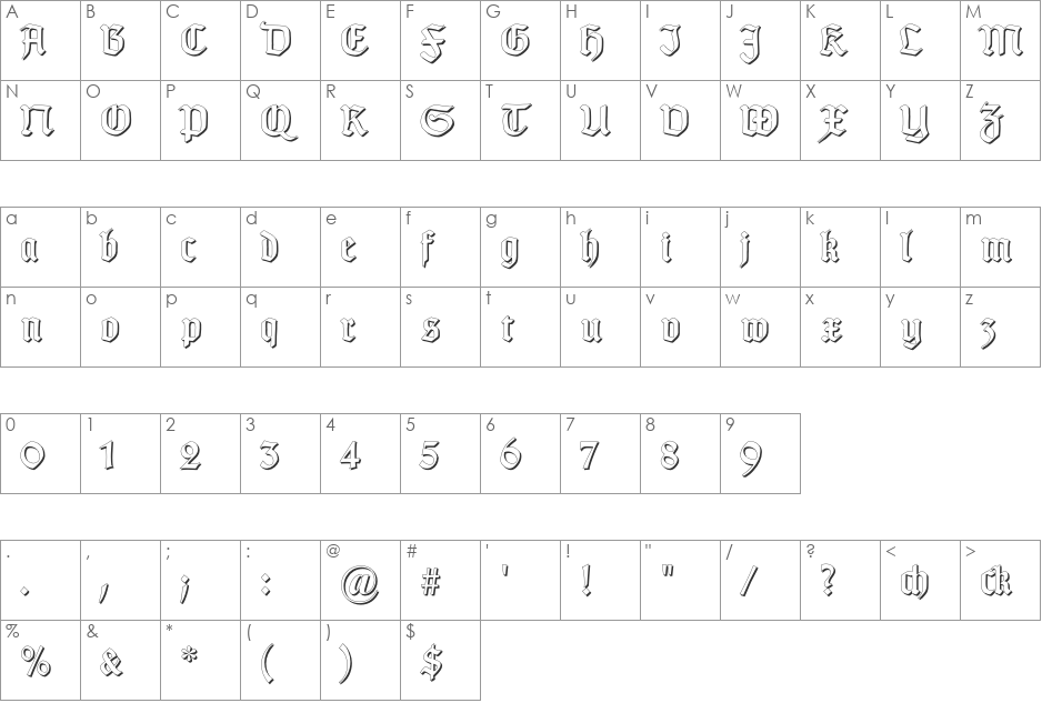 TypographerGotisch Schatten font character map preview