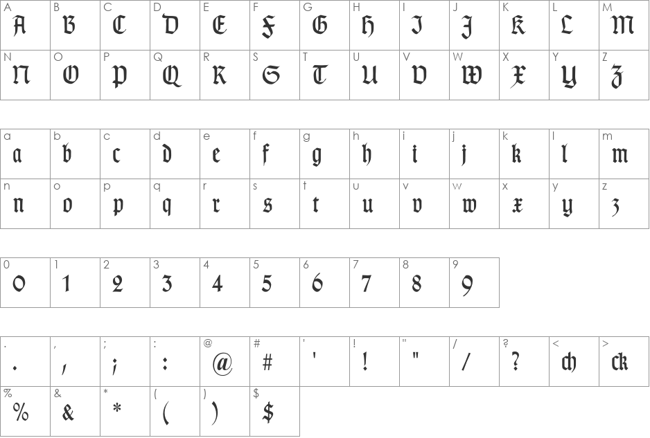 TypographerGotisch Schmal font character map preview