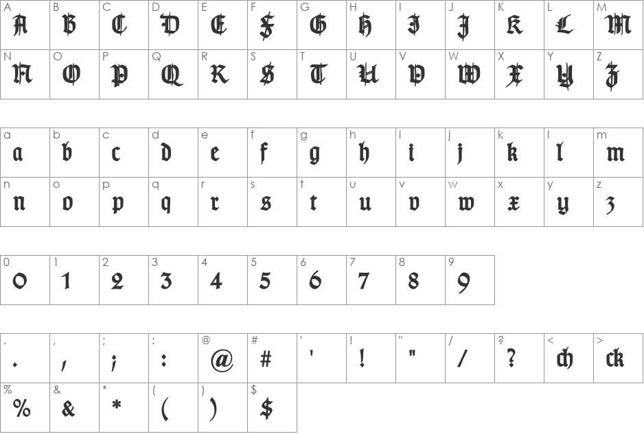 TypographerGotisch Schmuck font character map preview