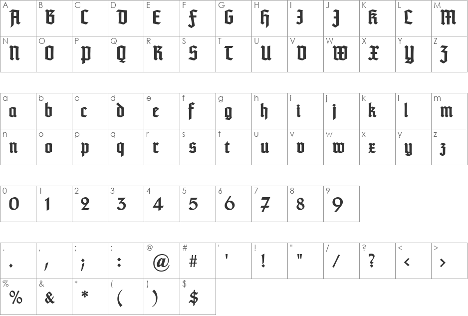TypographerTextur UNZ1 font character map preview