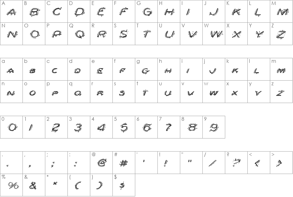 Berserker Expanded Italic font character map preview