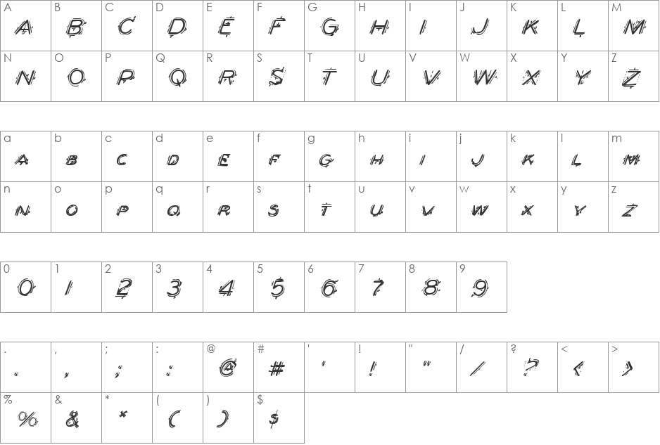 Berserker Italic font character map preview