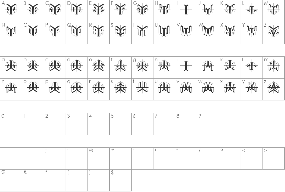 TypoShadows font character map preview
