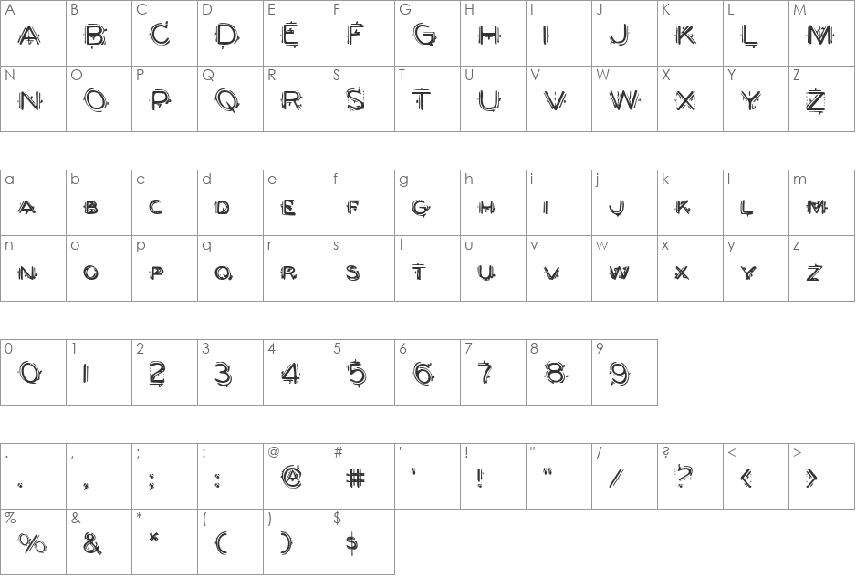 Berserker Shadow Italic font character map preview