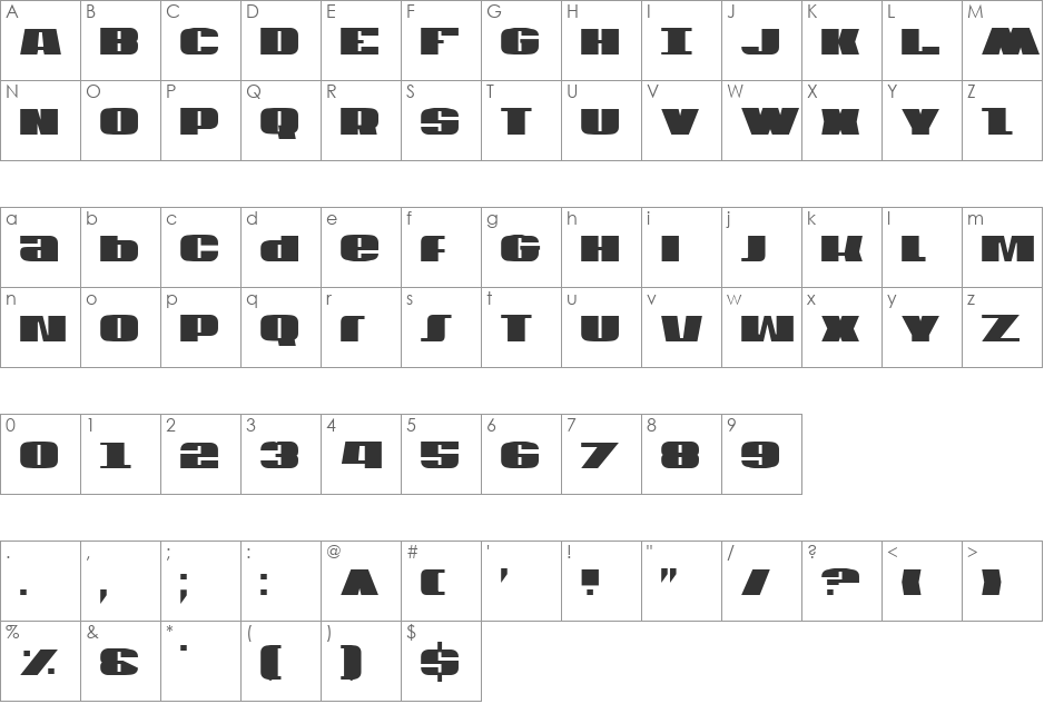U.S.A. Condensed font character map preview