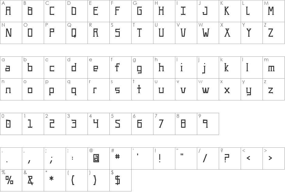 UA Serifed font character map preview