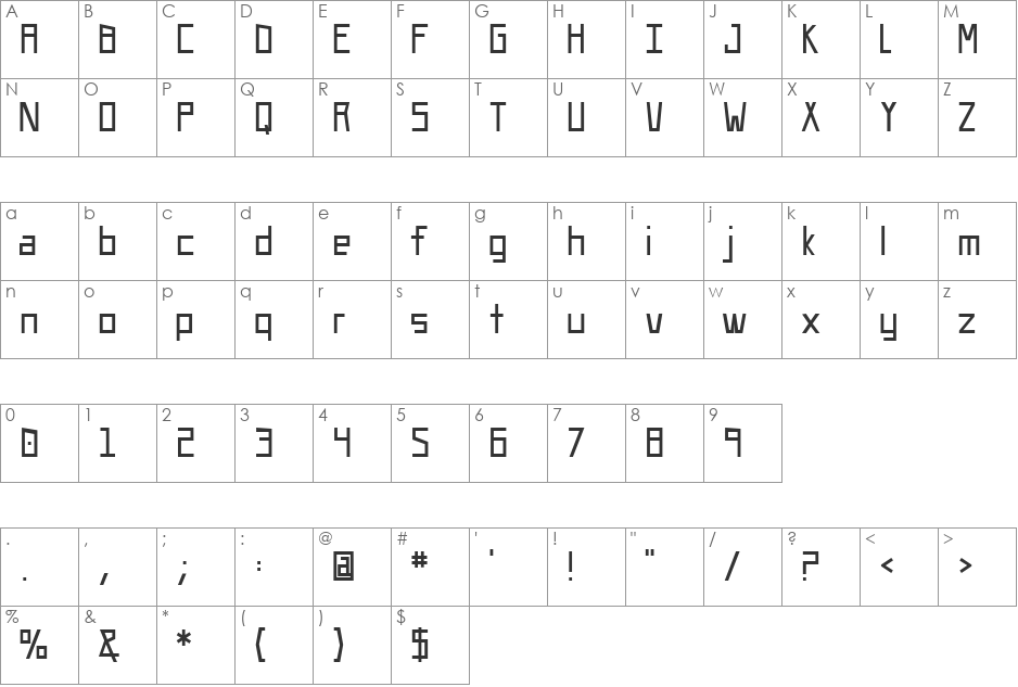 UA Squared font character map preview