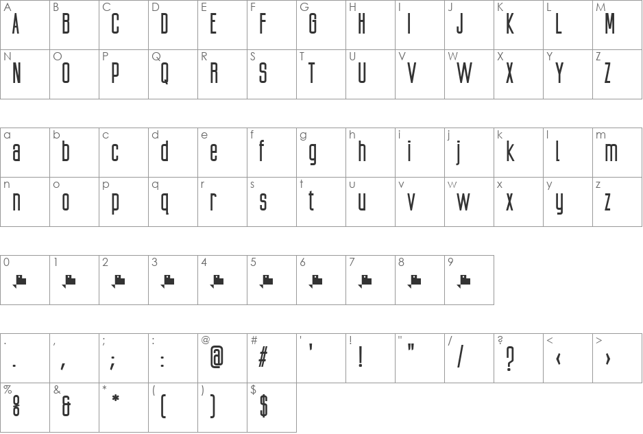 Ubicada font character map preview