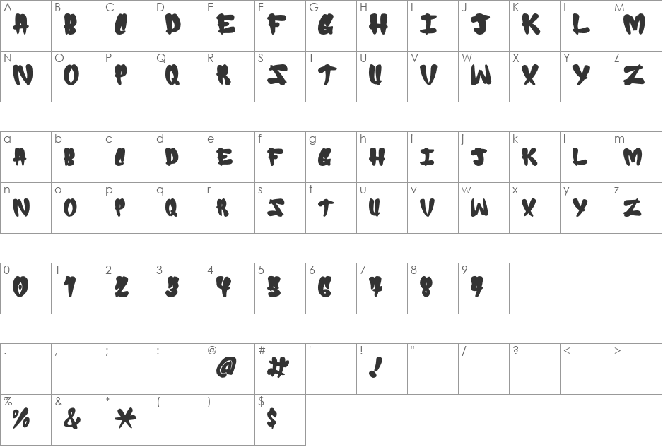 UDON font character map preview