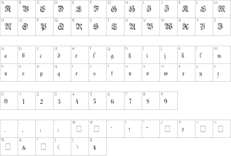Uechi Italic font character map preview