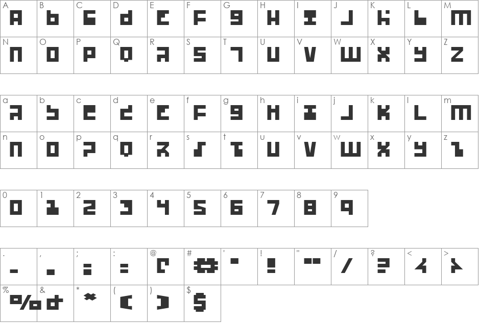 UFO Hunter Expanded font character map preview