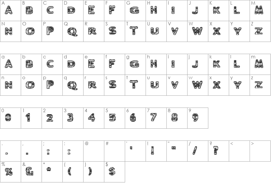 Ugh font character map preview