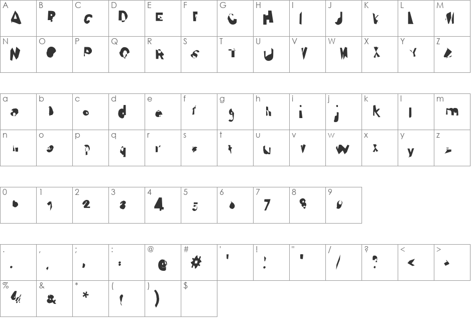Ugly Stick font character map preview