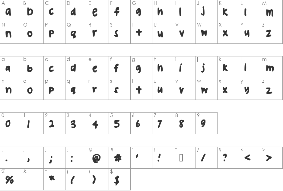 uglyhandwriting font character map preview