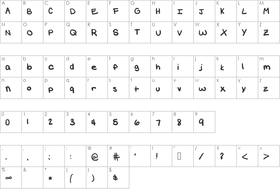 uglyhandwriting font character map preview