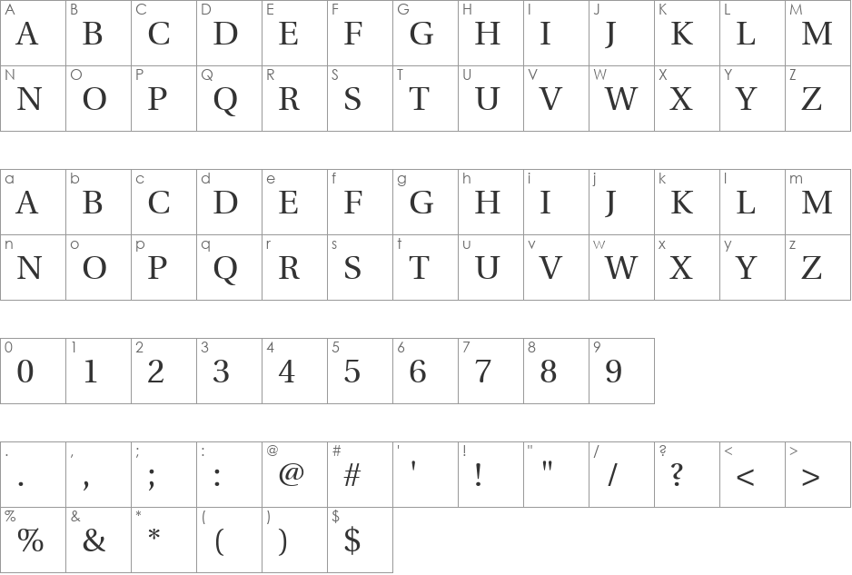 UHo font character map preview
