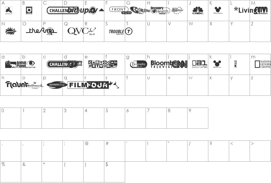 UK Digital TV Channel Logos font character map preview