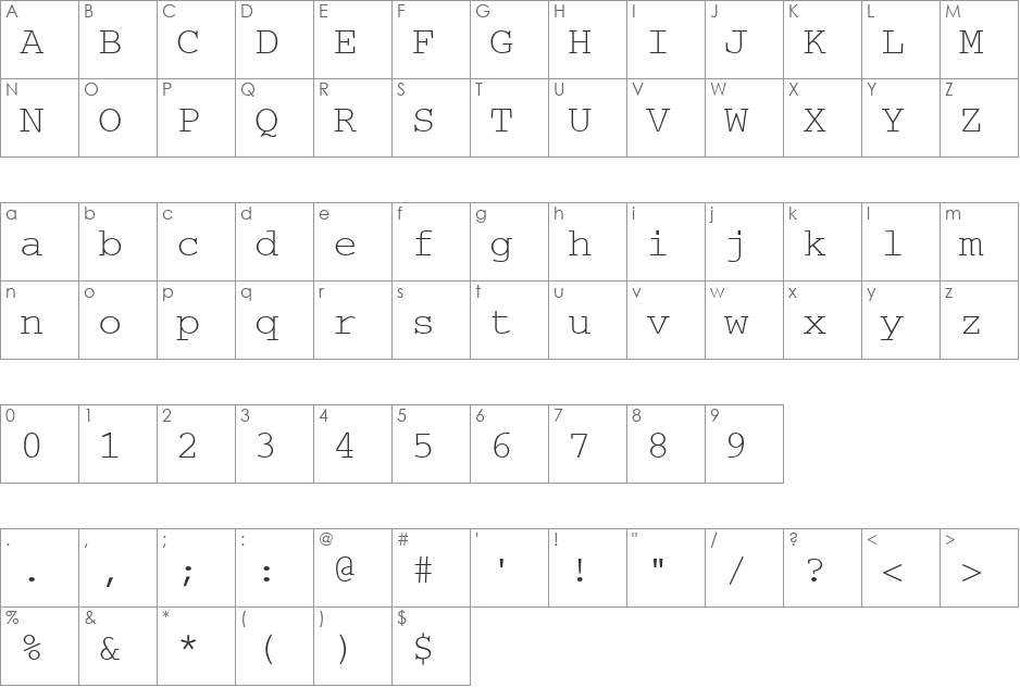 UkrainianCourier font character map preview
