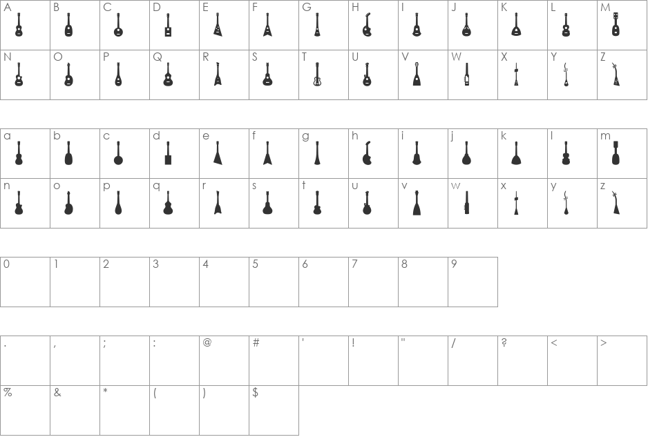 Ukulele font character map preview