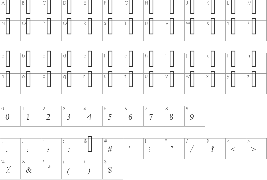 UL Amjad font character map preview