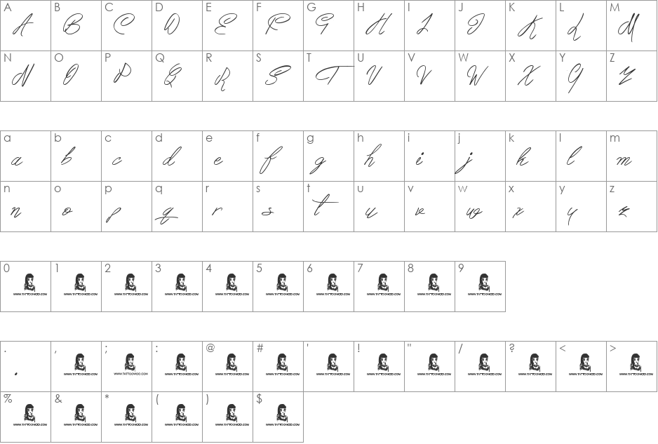 Berty Script font character map preview
