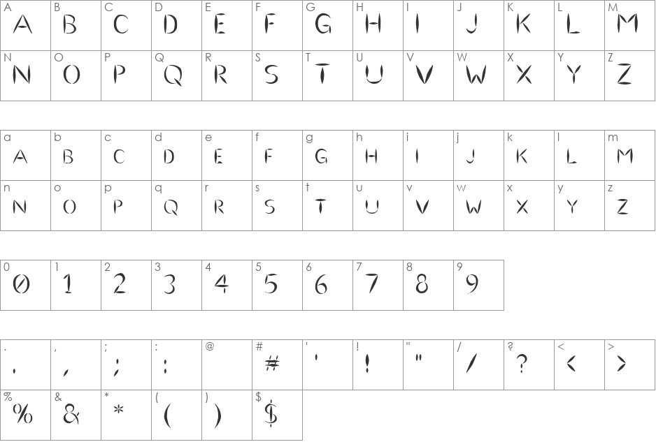 Ulse Freehand  font character map preview