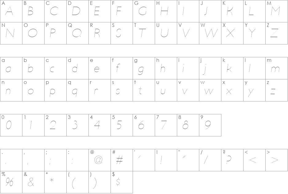 UltimaPDab font character map preview