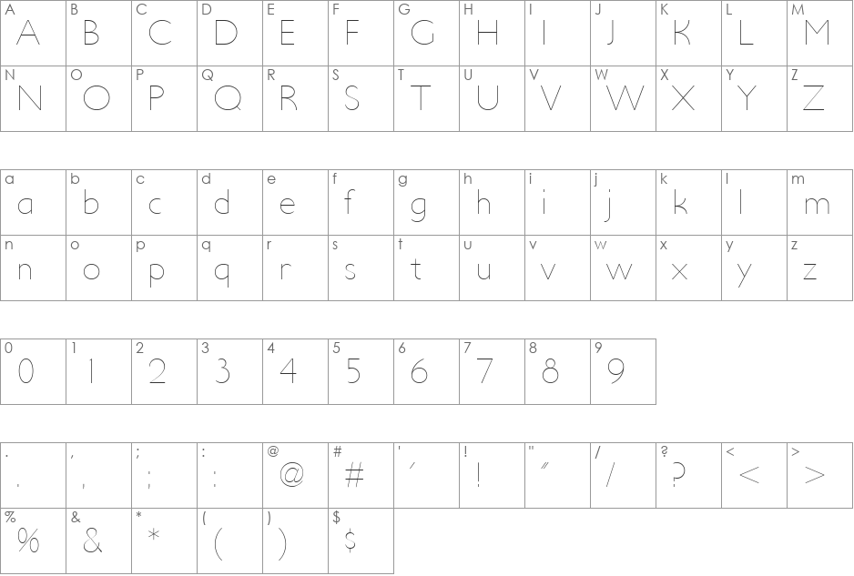 UltimaPDac font character map preview