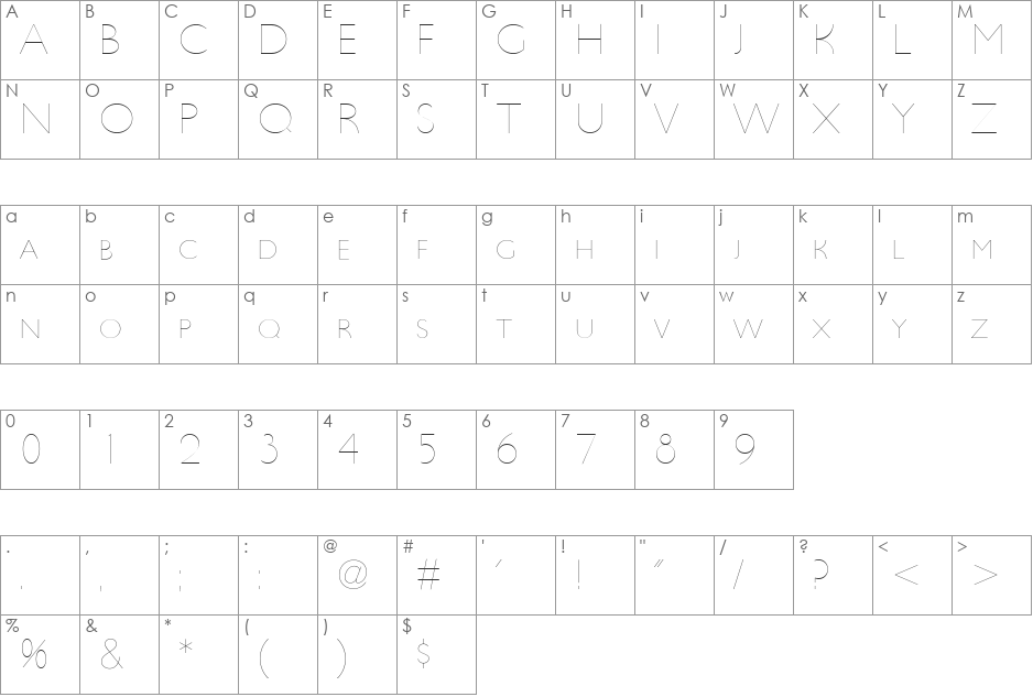 UltimaPDba font character map preview
