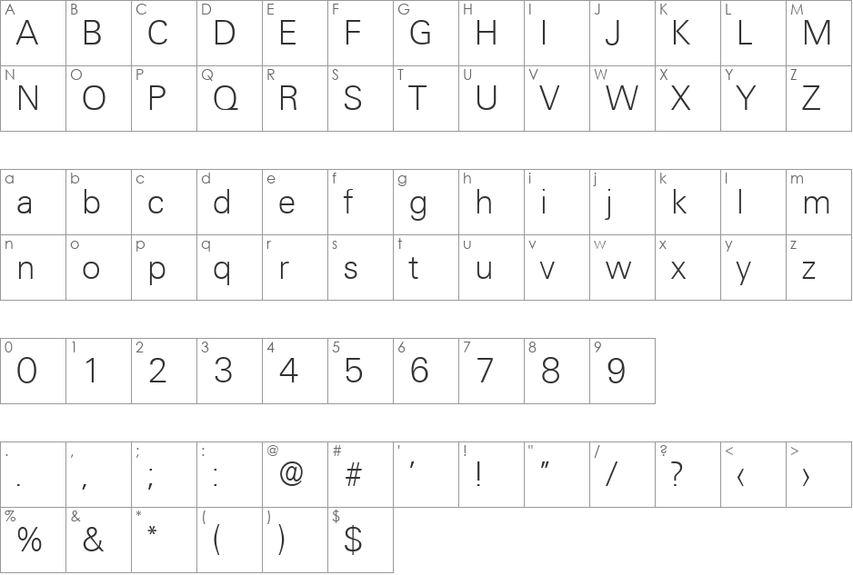 Ultimate-Serial-ExtraLight font character map preview