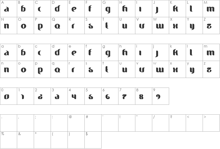 Besi font character map preview