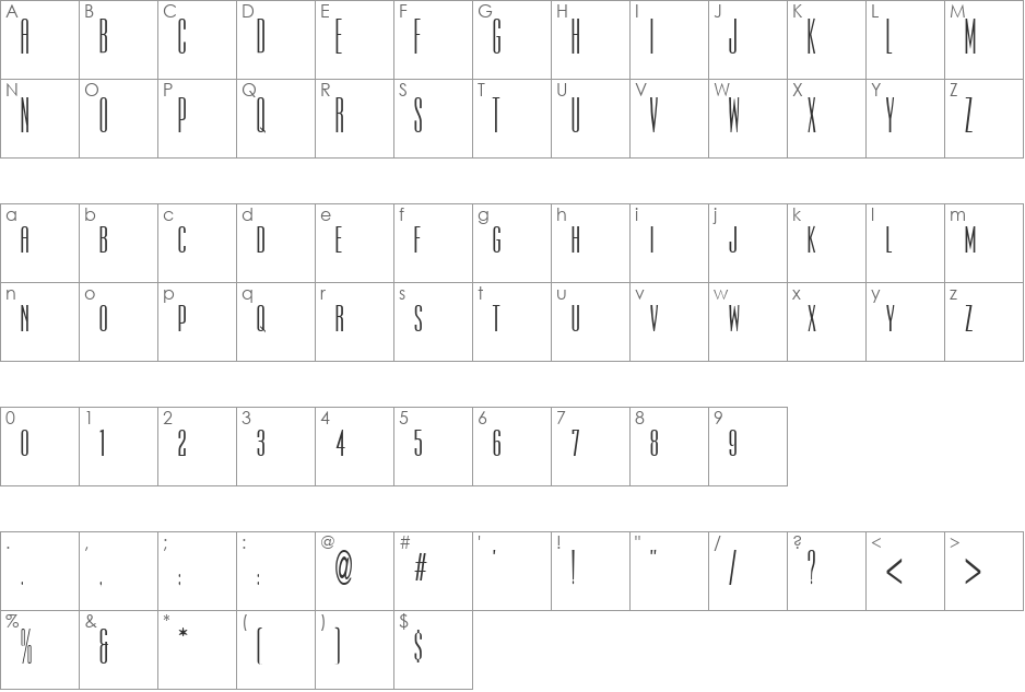 Ultra Condensed Sans Two font character map preview