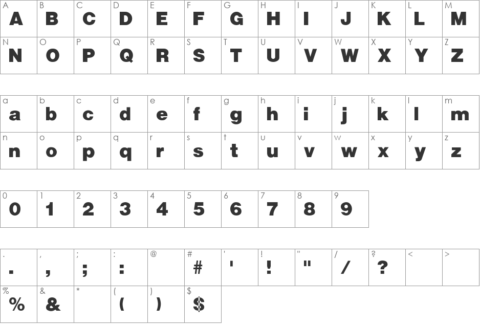 UltraBlack font character map preview