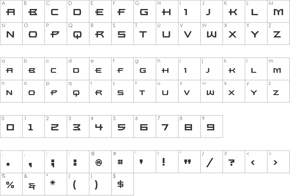 UltraBronzo font character map preview