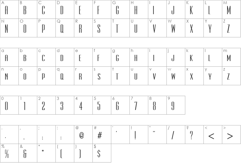 UltraCondensedSansSerif font character map preview