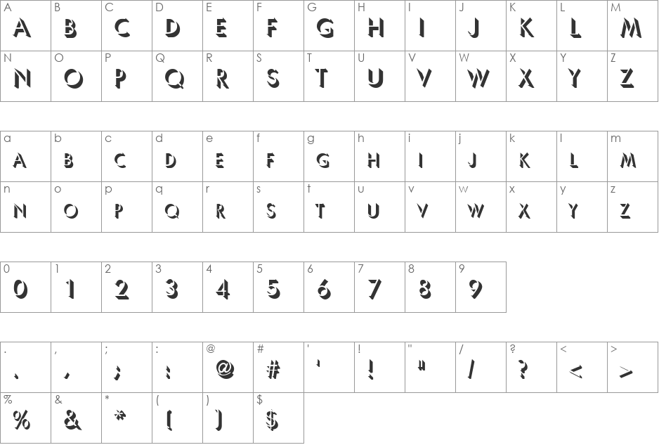 UltraShadow font character map preview